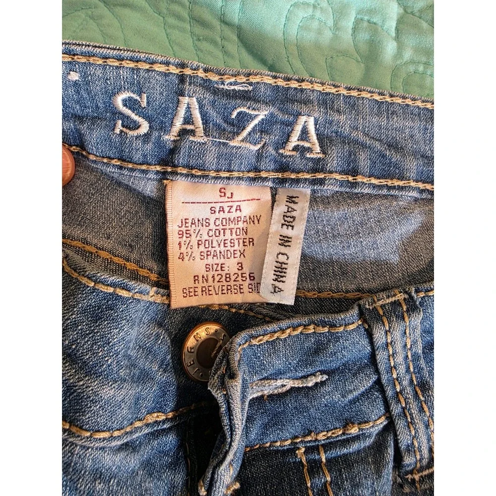 SAZA Jeans Company Medium Wash Rhinestone Pocket Straight Leg Denim Size 3 Y2K